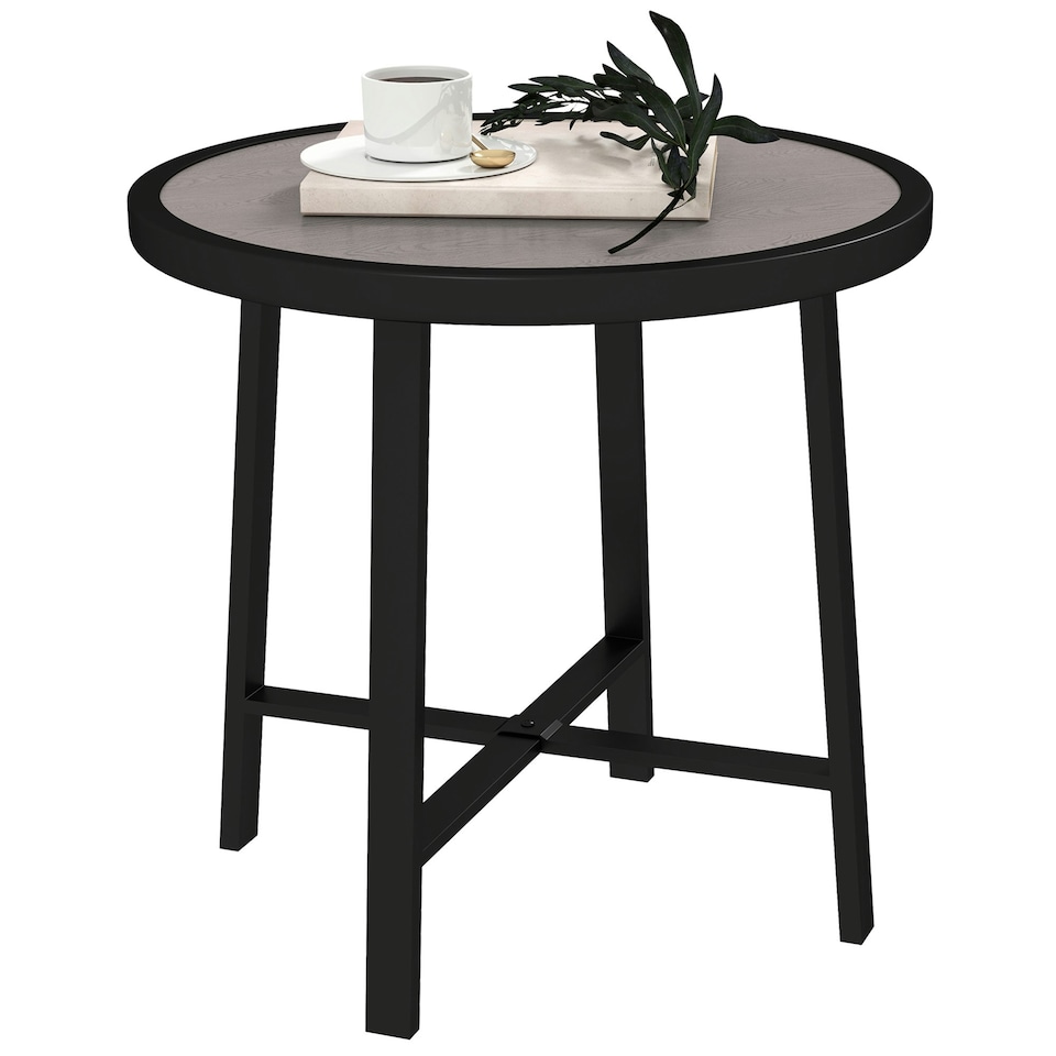 image 1 of Outsunny 50.5cm Round Garden Table with SPC Tabletop, Grey Wood Effect Grey | Grey