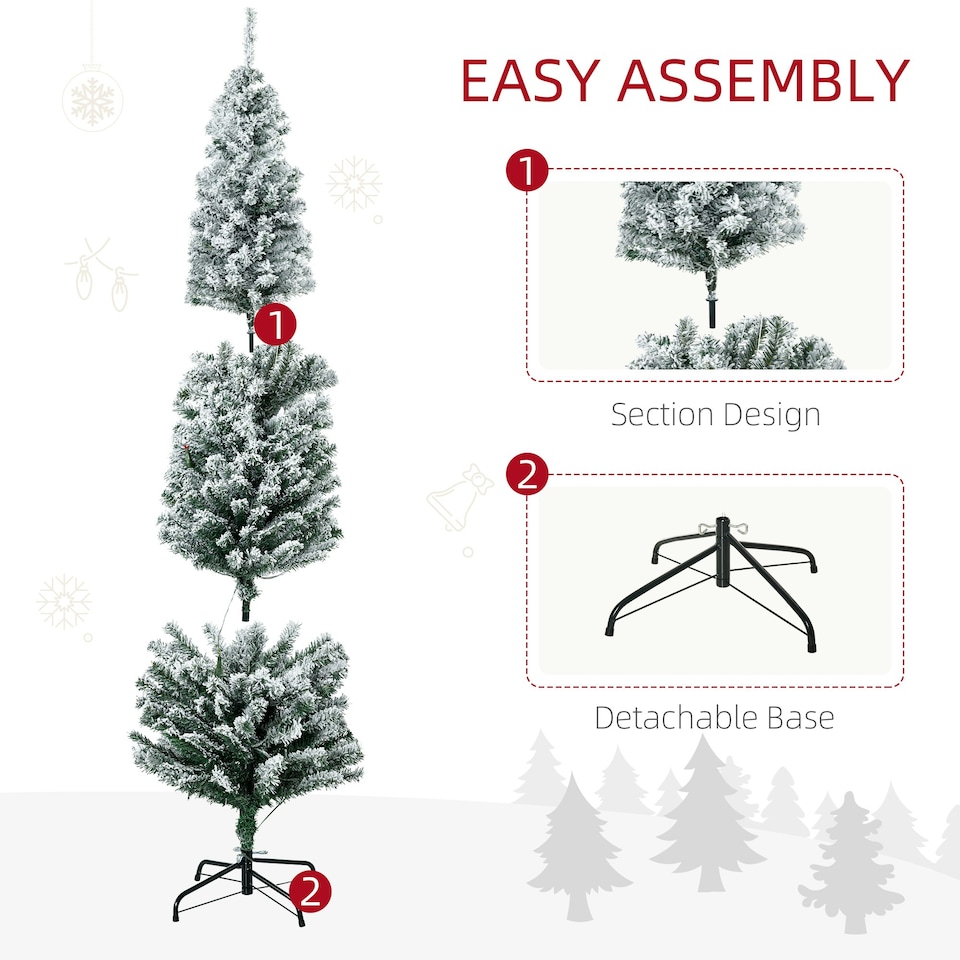image 1 of HOMCOM 6' Artificial Christmas Tree with Flocked Tips, LED Lights, Decoration