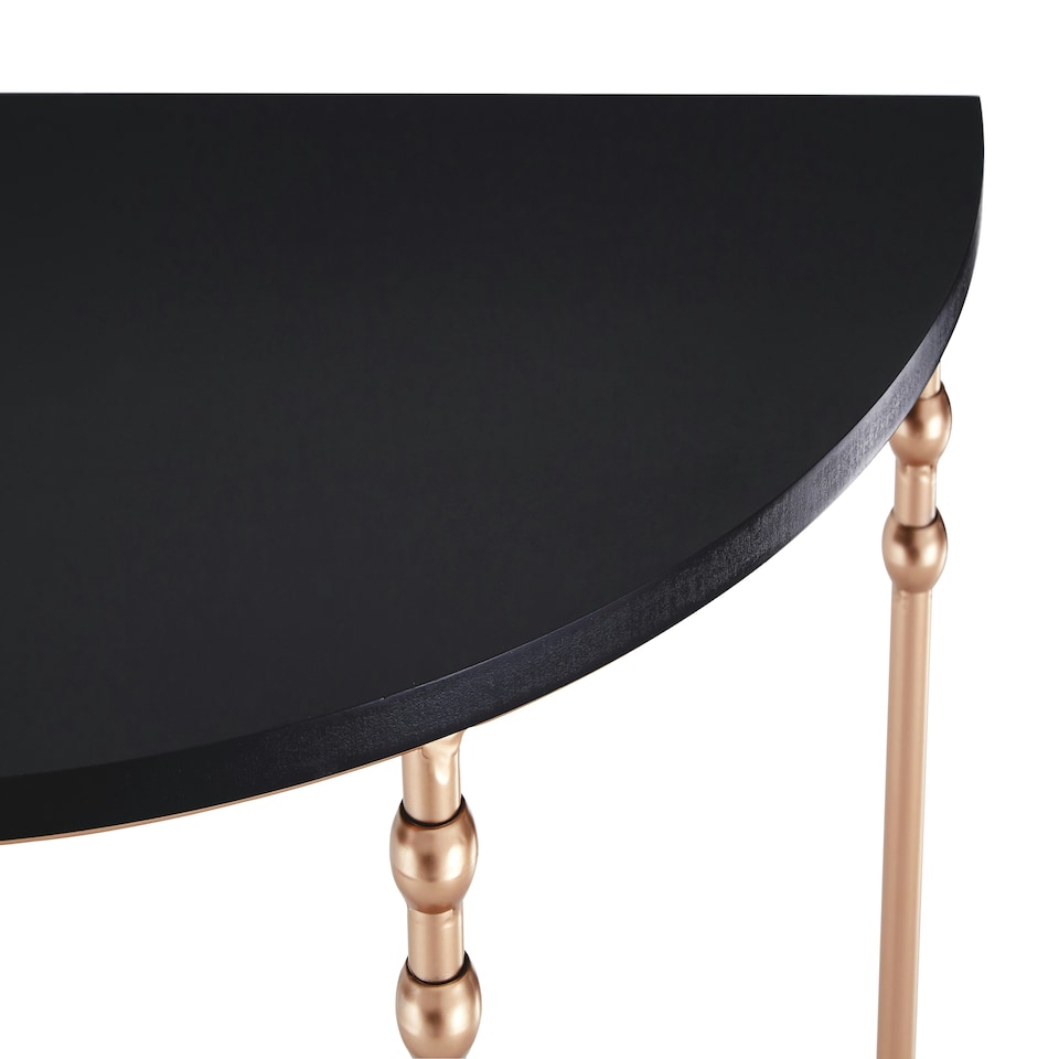 image 1 of Interiors by Premier Set of Two Half Round Console Tables, Boutique Style Rose Gold Accent Tables with Matte Black MDF Top