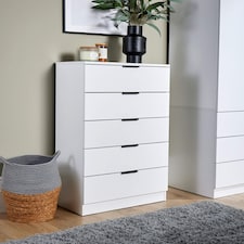 Phoenix Chest Of 5 Drawers Bedroom Furniture Clothing Storage Organiser Unit | White
