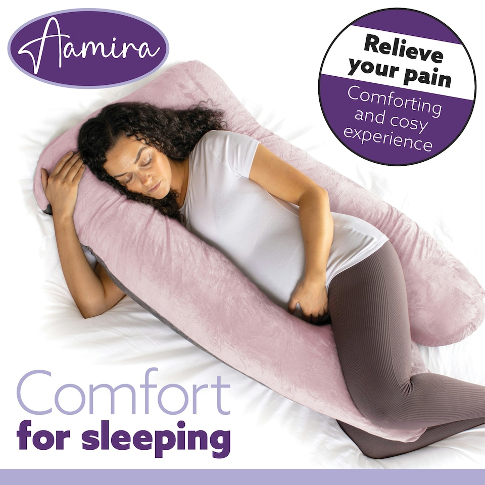 image 1 of Aamira U-Shaped Pregnancy Pillow Memory Foam Maternity Nursing Support Cushion Grey & Pink | Grey | Grey | One Size | 1