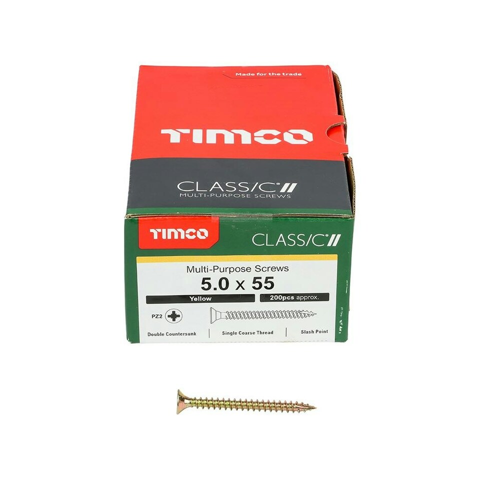 image 1 of Timco - Classic Multi-Purpose Screws - PZ - Double Countersunk - Yellow (Size 5.0 x 55 - 200 Pieces)