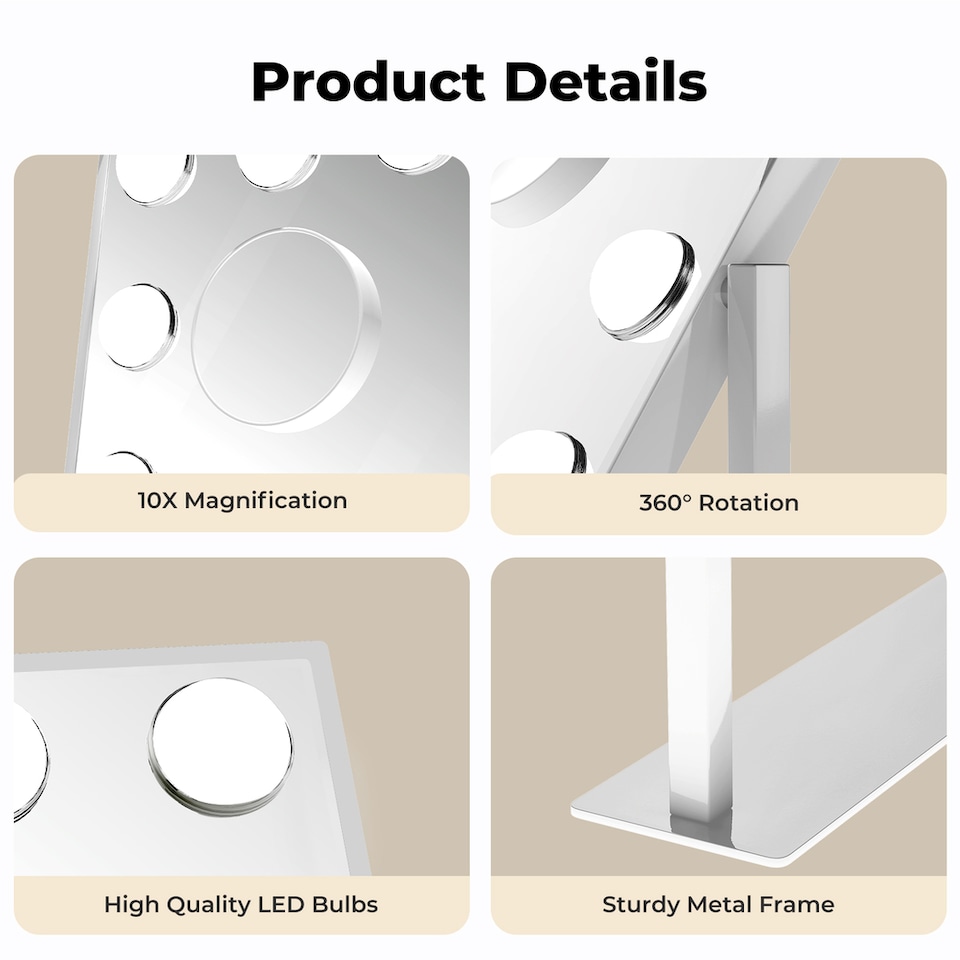 image 1 of Emitto LED Hollywood Makeup Vanity Mirror  Dimmable 3 Colour Lights 31x47cm