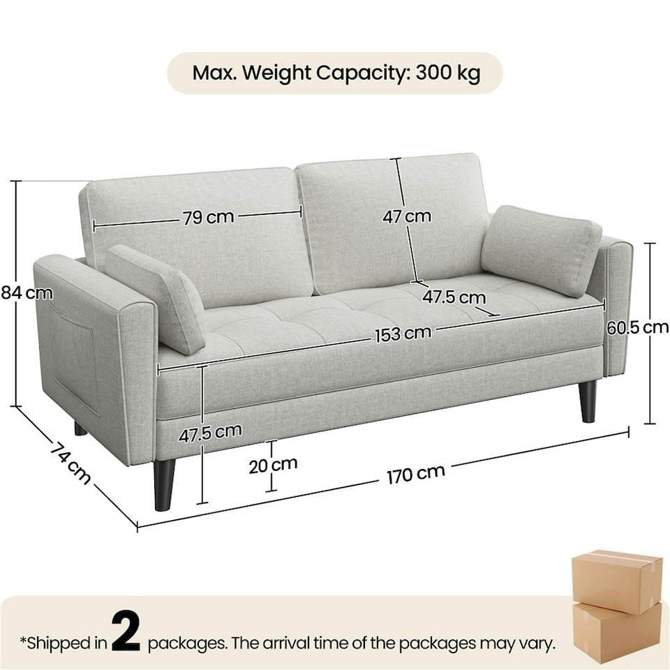 image 1 of Yaheetech Fabric Upholstered Sofa 2 Seater Couch with Tufted Single Seat Cushion Grey | Griege