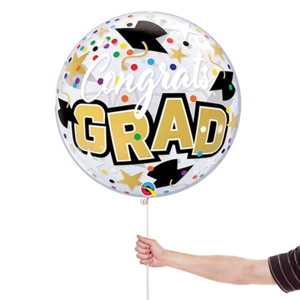 image 1 of Congrats Grad Stars & Dots See-Thru Bubble Helium Qualatex Balloon 56cm / 22 in | White