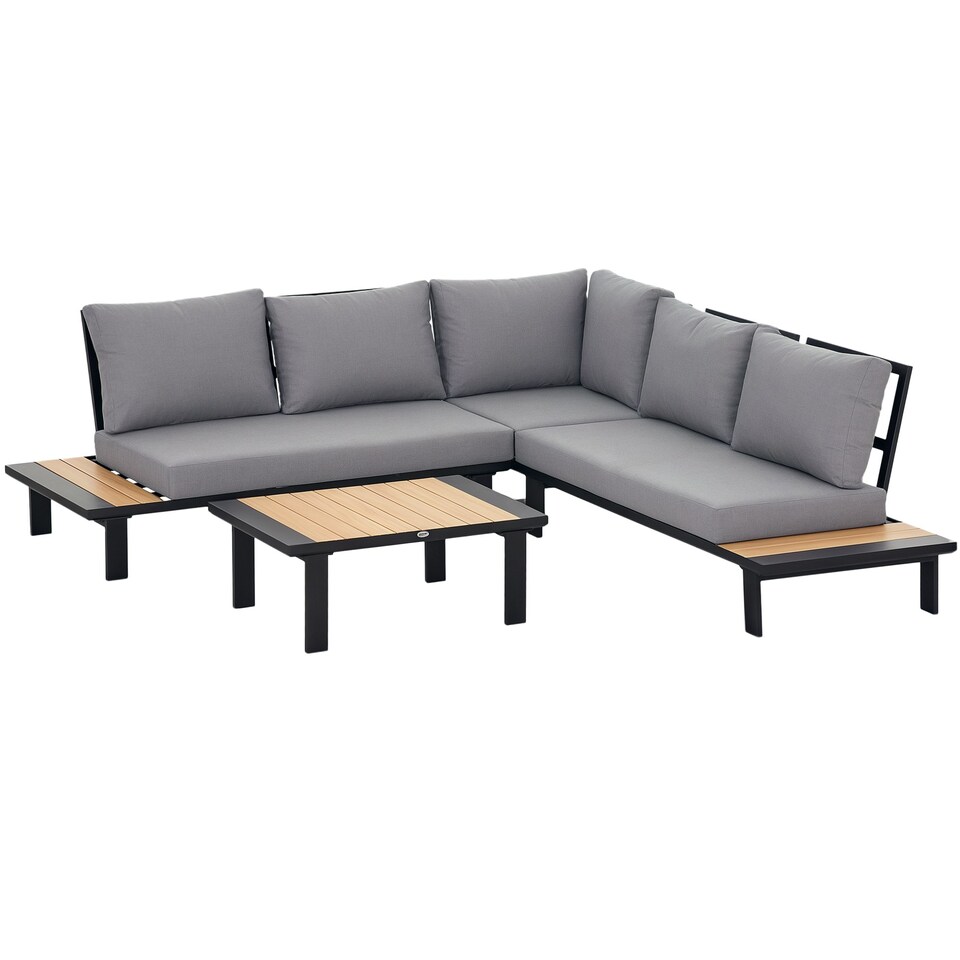 image 1 of Outsunny 4 PCS Garden Furniture Conversation Set w/ Loveseat Table, Grey