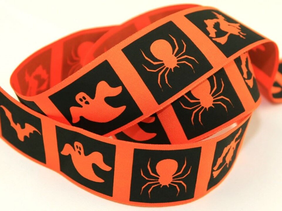 Berisfords 1 Orange/Black  40mm Halloween Spooky Ribbon for Dressmaking - per metre