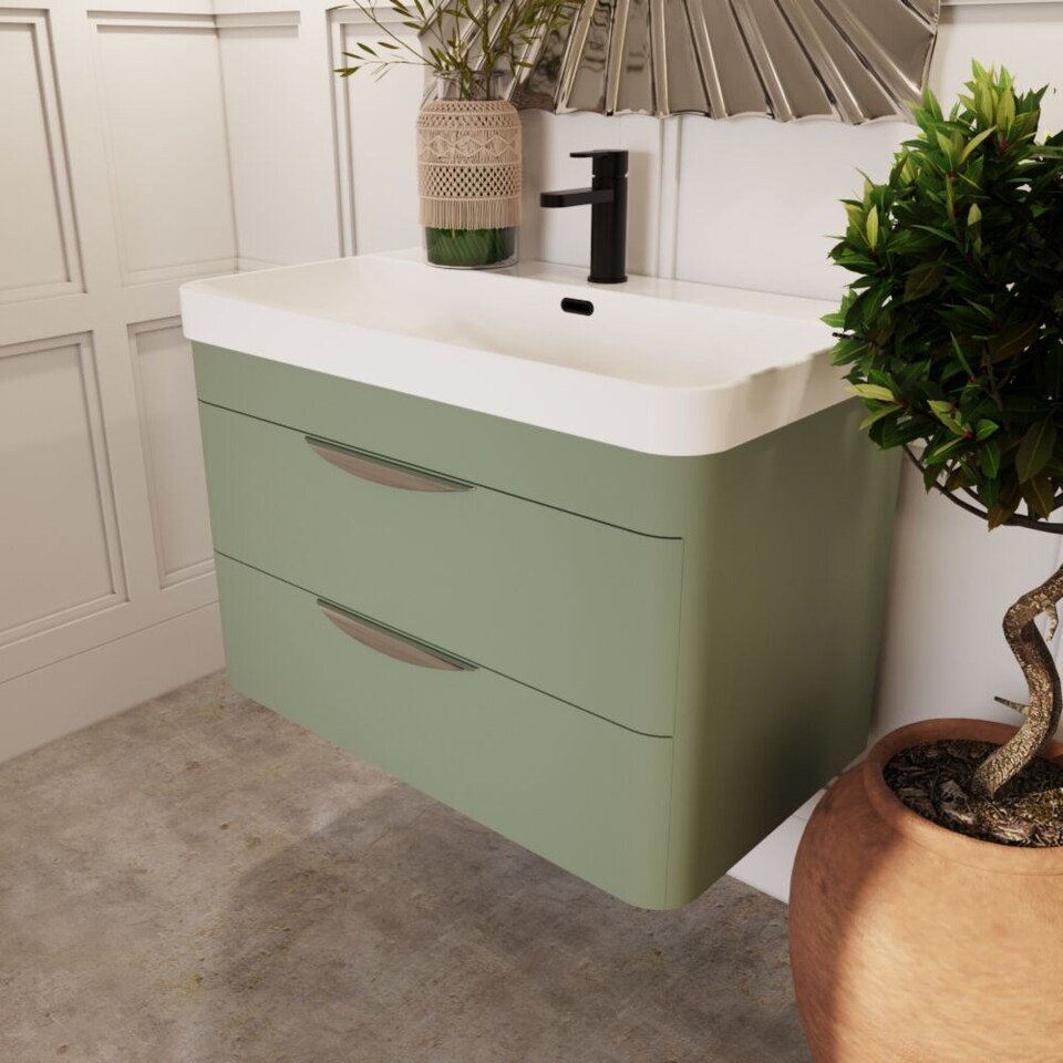 image 1 of Balterley Wave Wall Hung 2 Drawer Vanity Unit with Thin-Edge Ceramic Basin