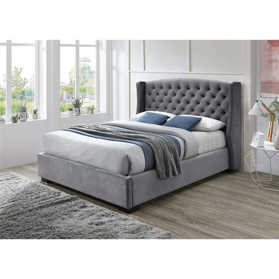 image 1 of Dark Grey Fabric Bed Frame - King Size 5ft (182cm)