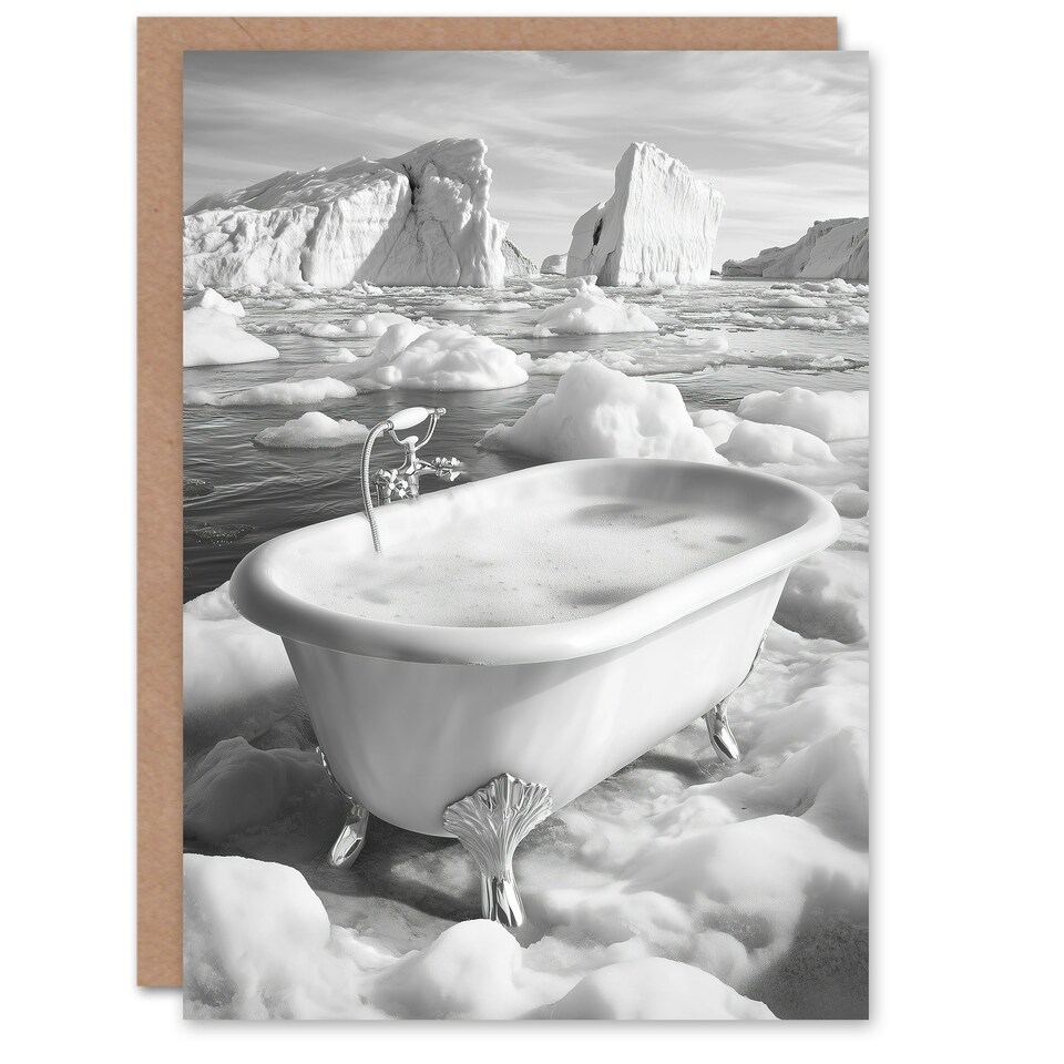 image 1 of Elegant Bathtub Polar Ice Cap Black White Surreal Birthday Greeting Card