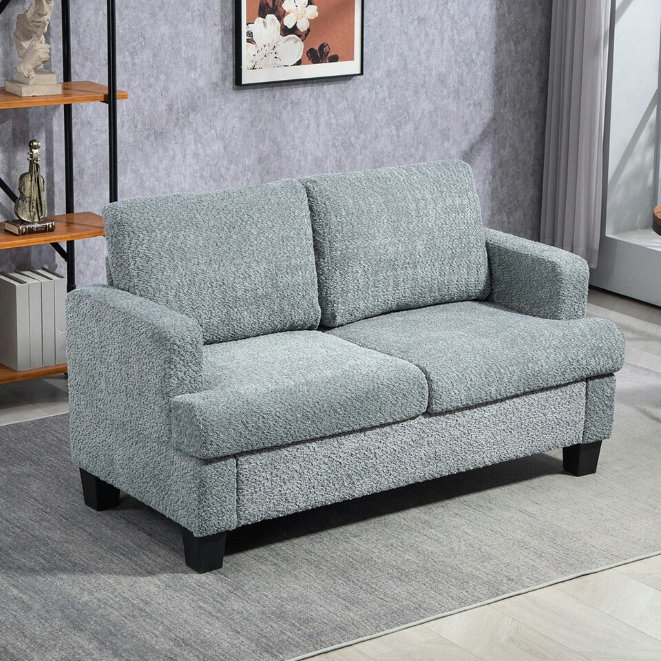 image 1 of HOMCOM 138 cm Chenille Fabric Loveseat Sofa with S-springs, Light Grey 