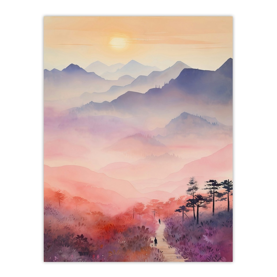 image 1 of Mist At Sunrise Over Purple Mountains Home Decor Black Framed Wall Art Print A4