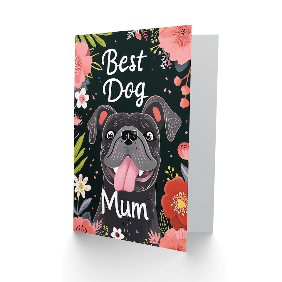 image 1 of Mothers Day Card Best Puppy Flowers Dog Lover Mum Card