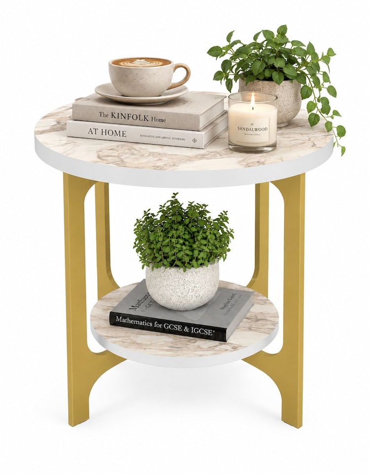 image 1 of Decorotika Versy 50 cm Round Side End Table with Metal Frame and 2-tier