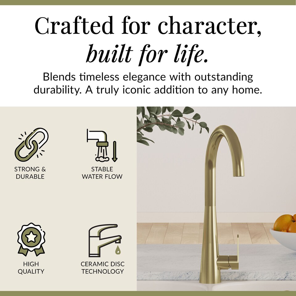 image 1 of Situla Kitchen Mono Mixer Tap Single Lever Brushed Brass 398mm | Copper | Brushed Brass | 1