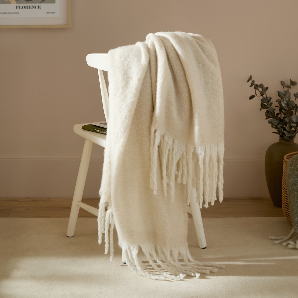image 1 of Furn Cozy Woven Tasselled Throw | Cream | Ecru | 1