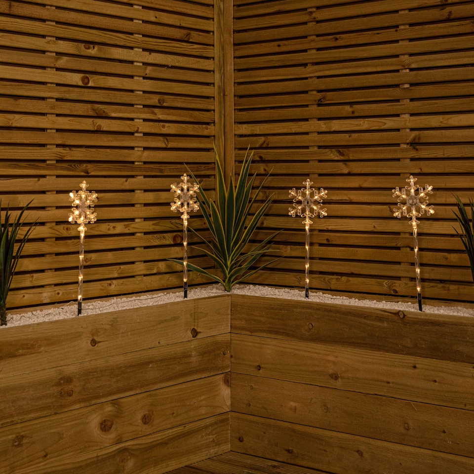 image 1 of 43cm Set of 4 Light up Large Snowflake Christmas Garden Path Lights with 64 Warm White LEDs