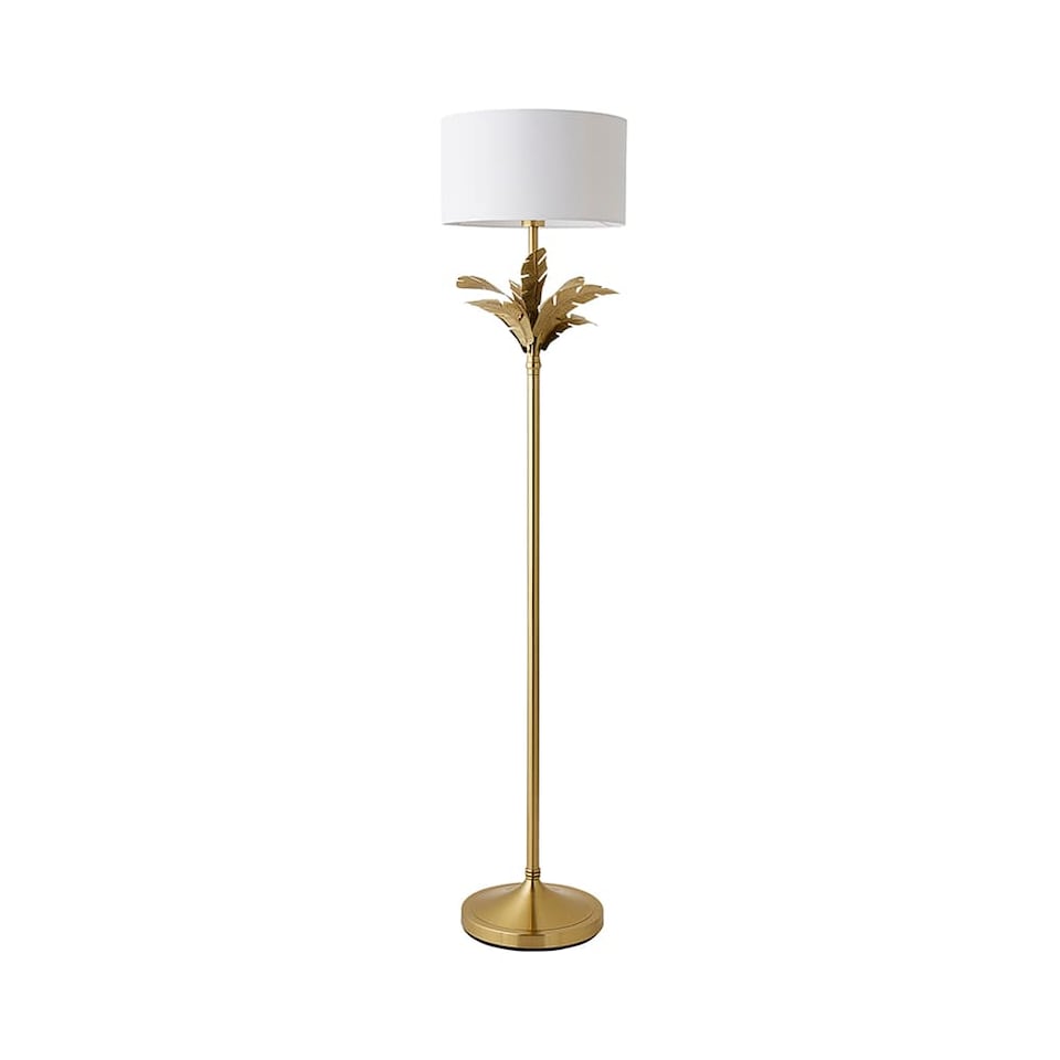 image 1 of ValueLights Christina Gold Palm Leaf Floor Lamp White Shade and Bulb