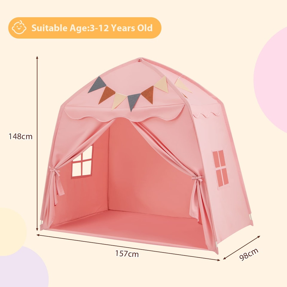 image 1 of COSTWAY Kids Play Tent Indoor & Outdoor Extra Large Playhouse Tent-Pink