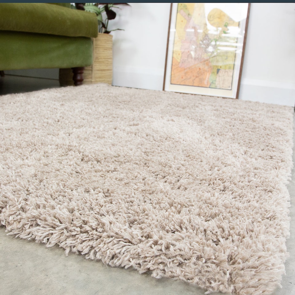 image 1 of KUKOON Beige Soft Shaggy Rug Cream Fluffy Deep Pile Warm Bedroom Carpet Runner Mat 120cm x 170cm
