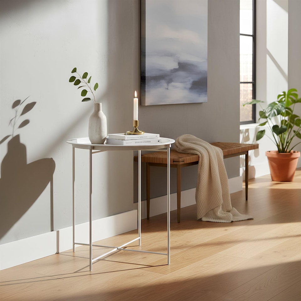 image 1 of Harbour Housewares Round Steel Tray Table - Matt White | White | Matt White