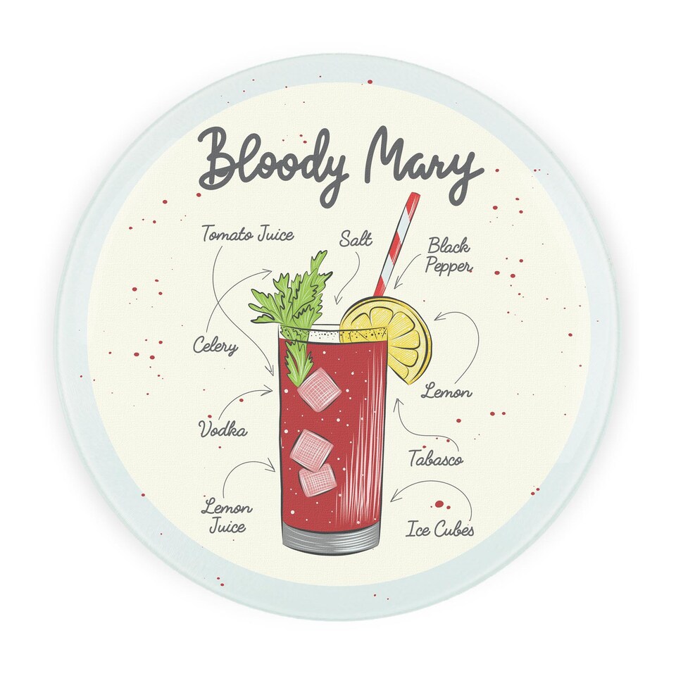 image 1 of Bloody Mary Cocktail Round Worktop Protector - Textured Glass Chopping Board