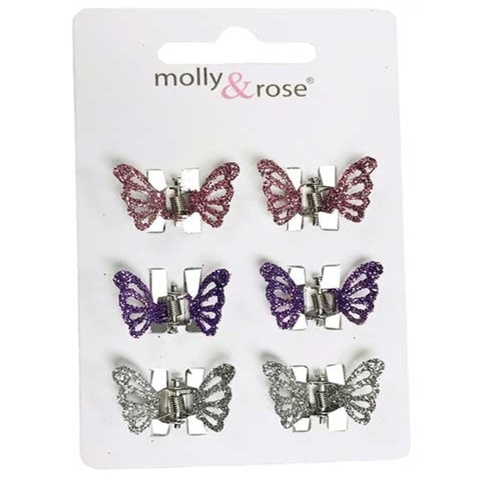Molly And Rose  Glitter Butterfly Mini Clamps Assorted 8190