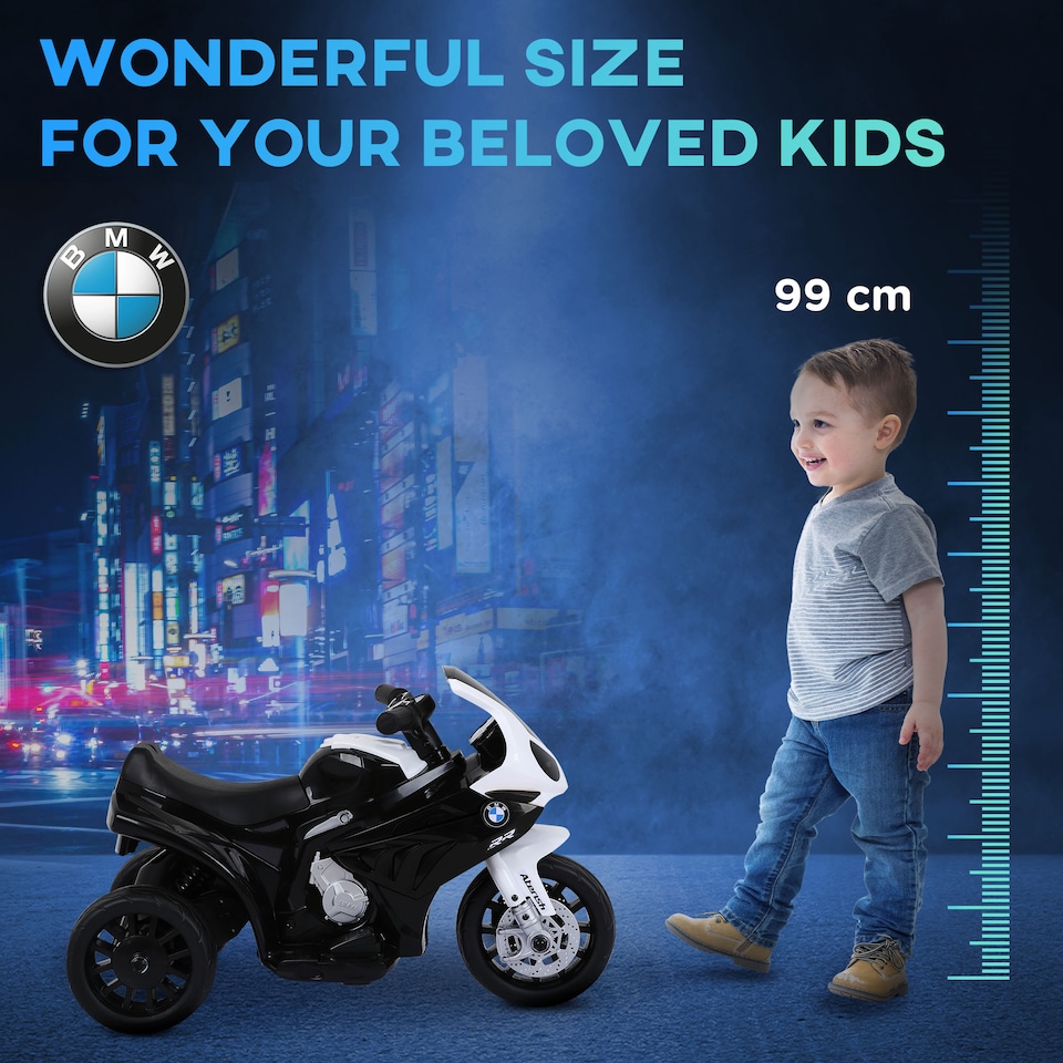 image 1 of HOMCOM BMW S1000RR Licensed 6V Kids Electric Motorbike 3 Wheel Ride on Motorcycle with Headlights Music for 18-36 Months, Black