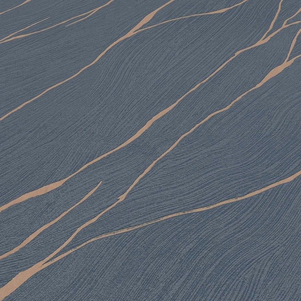 Sample of Ridged Metallic Wallpaper in Midnight Blue with Copper Metallic Blue