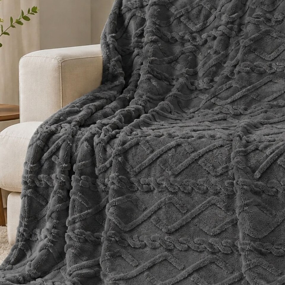 image 1 of Soft Cable Throw Blanket – Cosy Textured Home Decorative Warm Blanket 150 x 200cm
