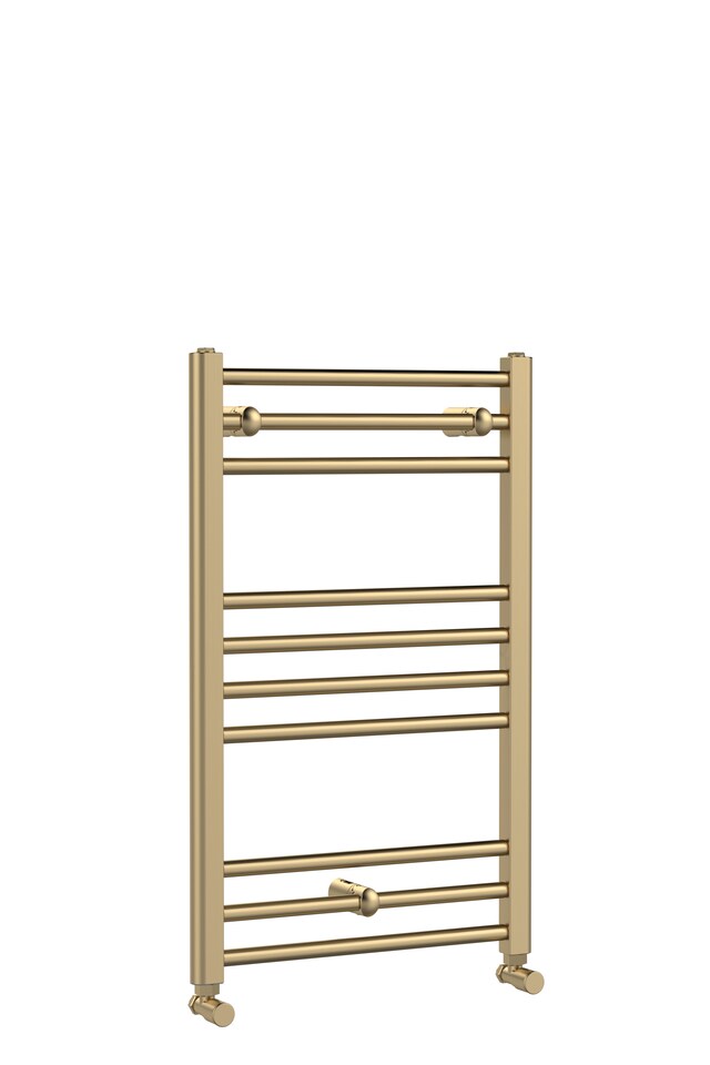 image 1 of Straight Towel Radiator with Round Rails 800mm x 500mm, Brushed Brass