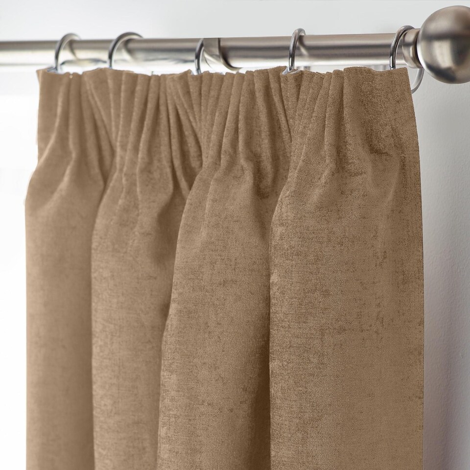 image 1 of Chenille Blackout Pencil Pleat Top Curtains 117cm x 229cm Beige | Brown | Beige | 1