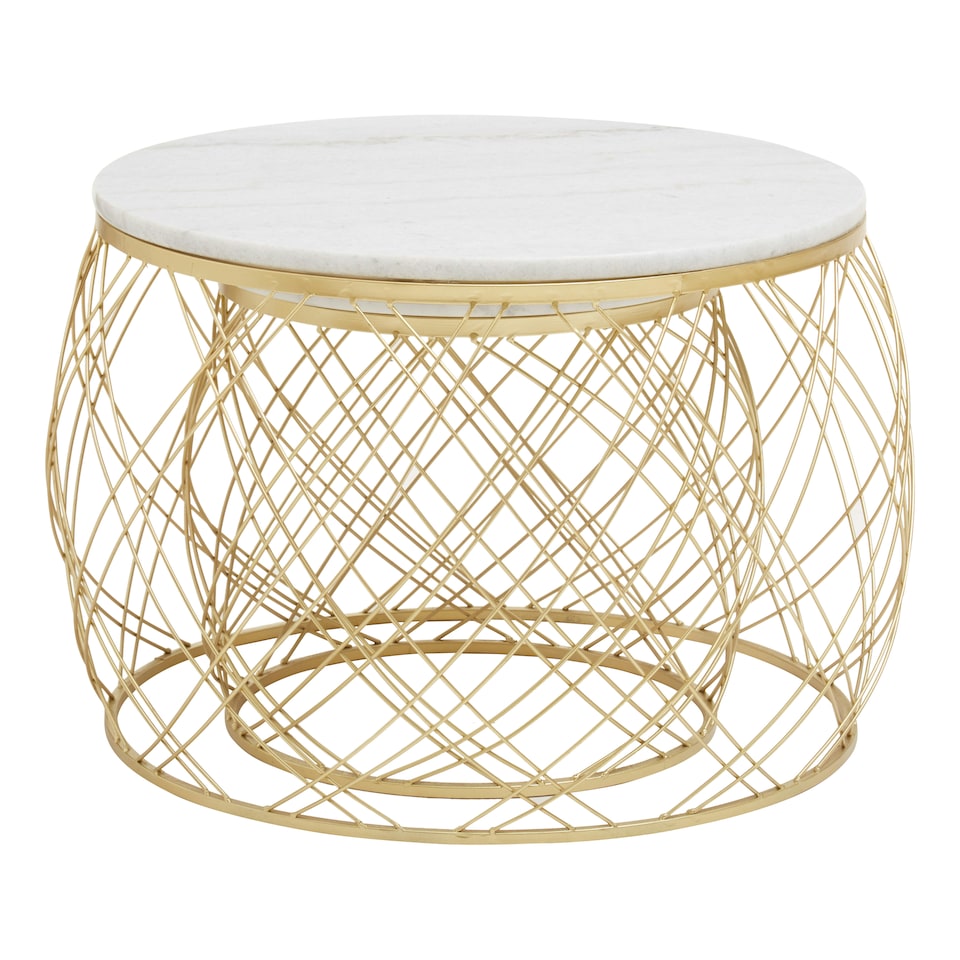 image 1 of Jodie Set Of Two Side Tables With White Marble And Gold Frame Gold