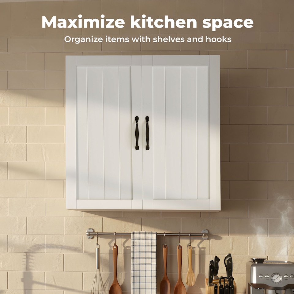 image 1 of Levede Wall Cabinet Hanging Kitchen Cupboard Bathroom Storage Organiser White