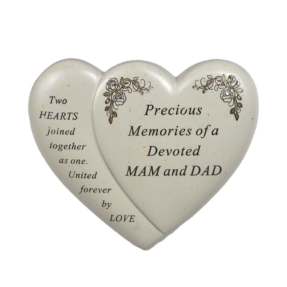 image 1 of Mam & Dad Graveside Memorial Heart Plaque Garden Ornament Memories Keepsake