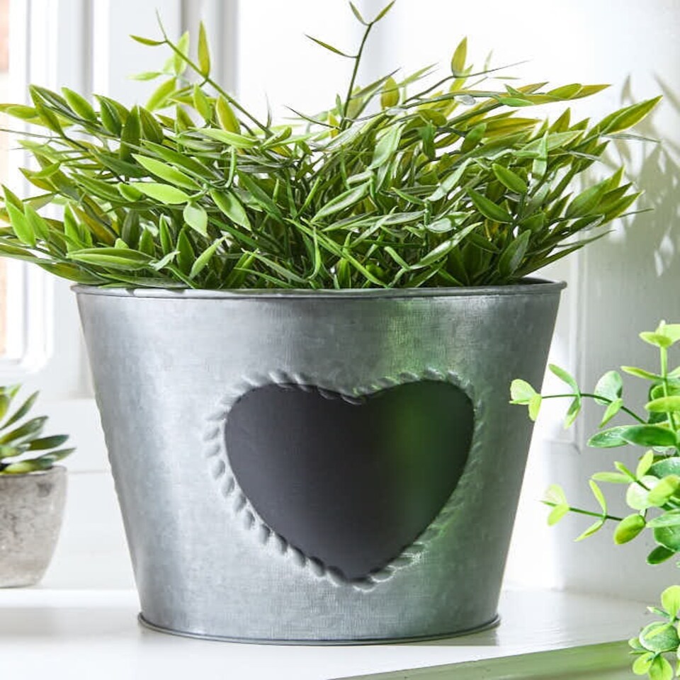 image 1 of Vintage Zinc Heart Herb Planter N/A