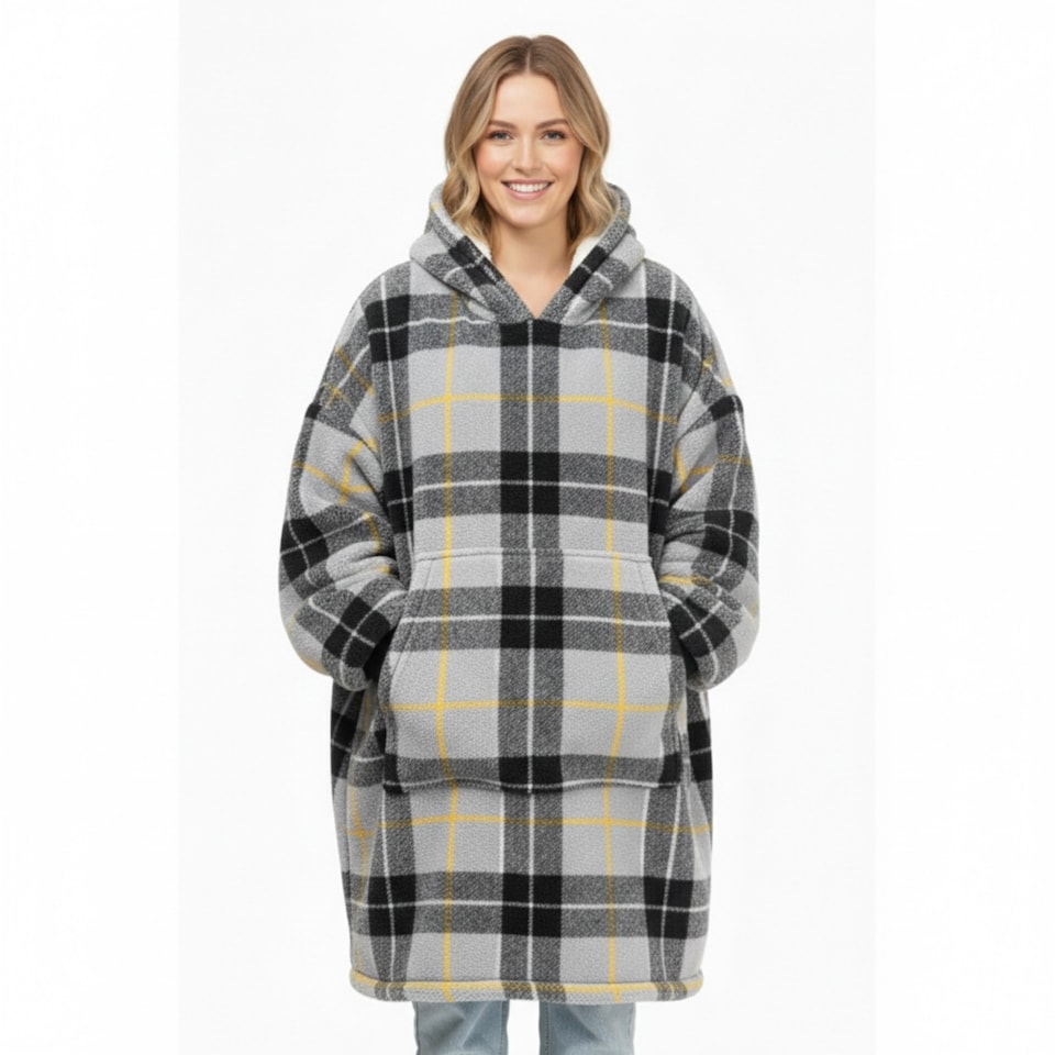 Unisex Tartan Check Fleece Hoodie Soft Warm Stylish Winter Loungewear | Grey