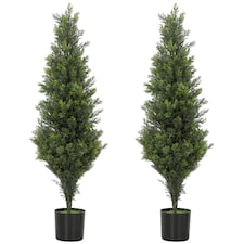 HOMCOM Set of 2 Decorative Artificial Plants Cypress in Weighted Pot, 90cm