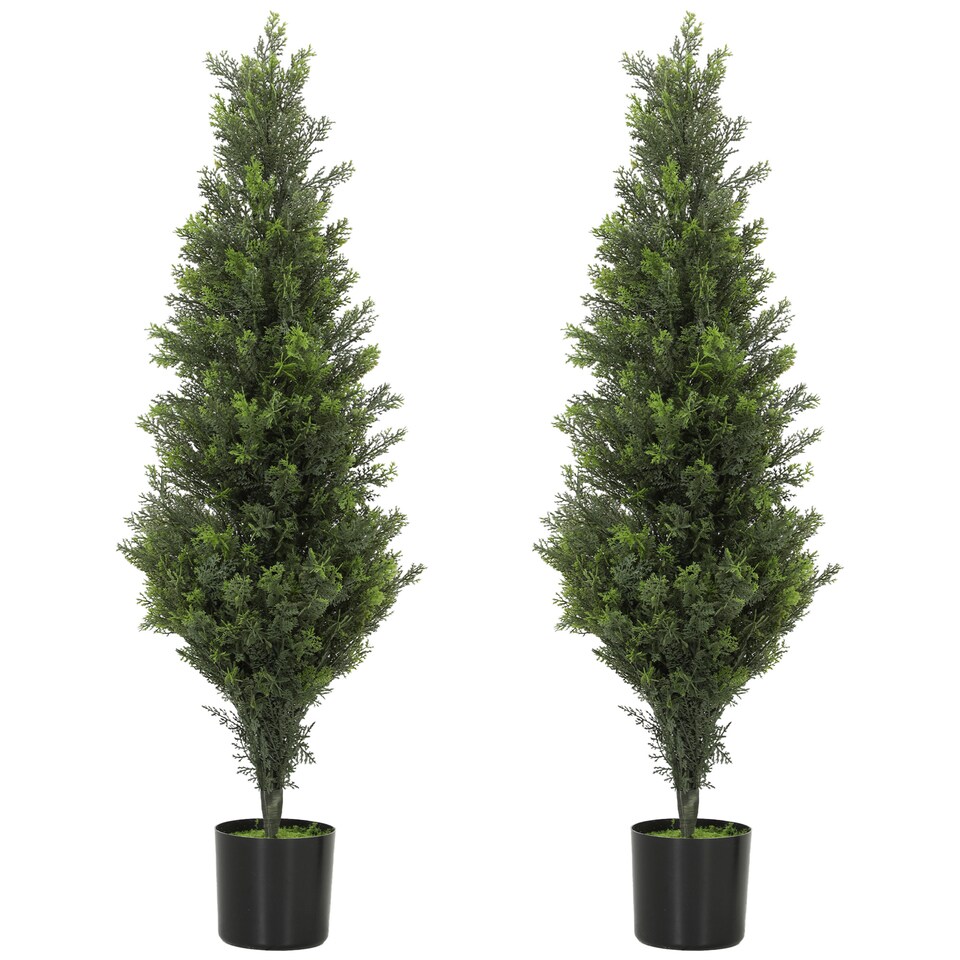 image 1 of HOMCOM Set of 2 Decorative Artificial Plants Cypress in Weighted Pot, 90cm