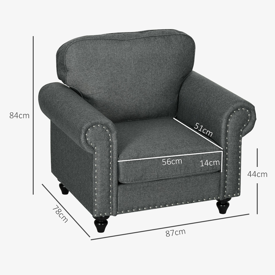 image 1 of HOMCOM Mid-Century Armchair Upholstered Accent Chair w/ Wood Frame, Grey