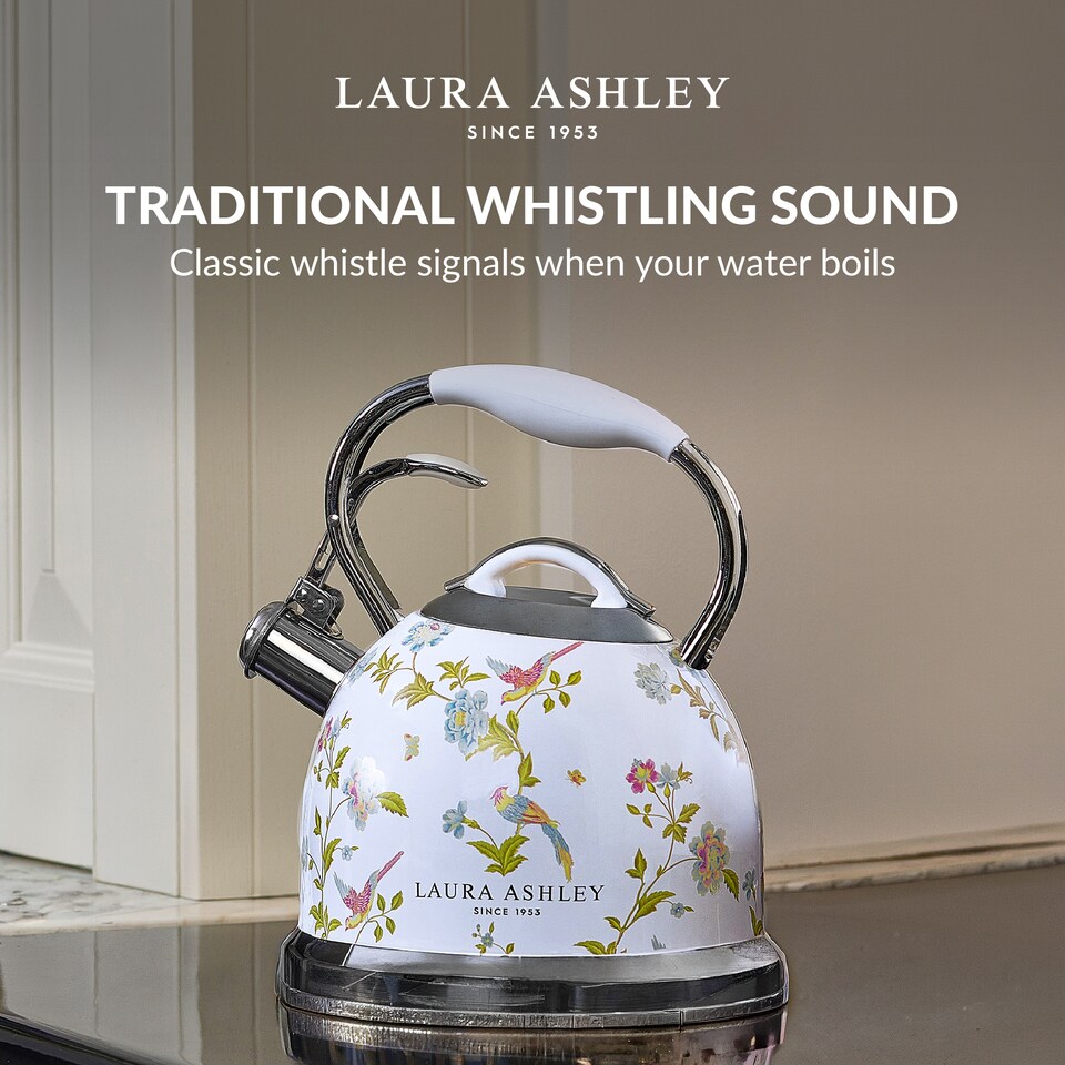 image 1 of Laura Ashley Elveden White 2.5L Stove Top Whistling Kettle