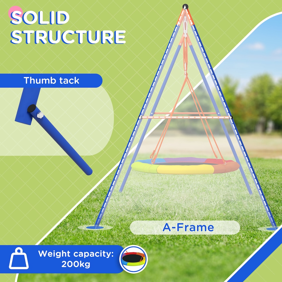 image 1 of Outsunny Kids Swing Nest Swing Seat with A-Frame Structure for Outdoor Use
