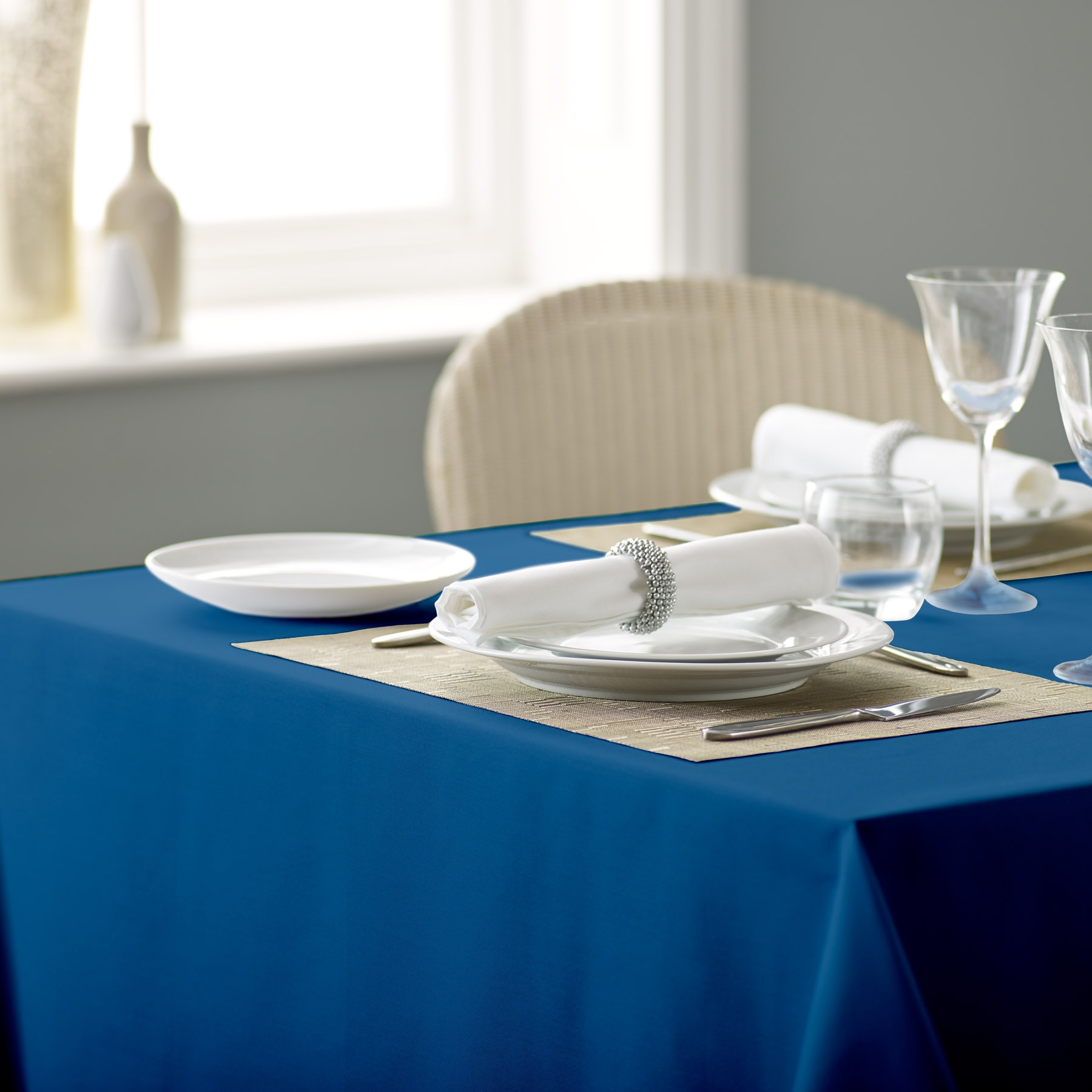 Polyester Plain Bistro Tablecloth-Dark Blue