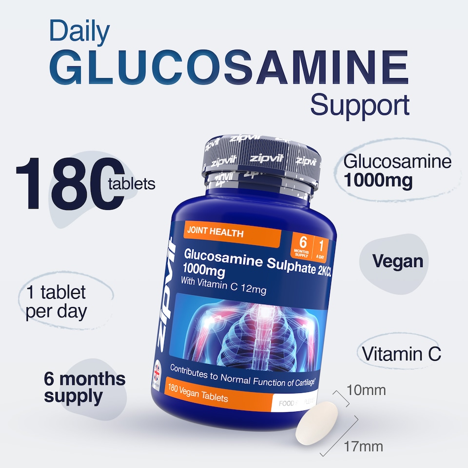 image 1 of Zipvit Glucosamine Sulphate 1000mg, Joint, Cartilage & Bone Support with Vitamin C, 180 Vegan Tablets, 6-Month Supply