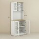 image 3 of HOMCOM 72" Kitchen Solid Storage Sideboard Cabinet with Glass Door, White