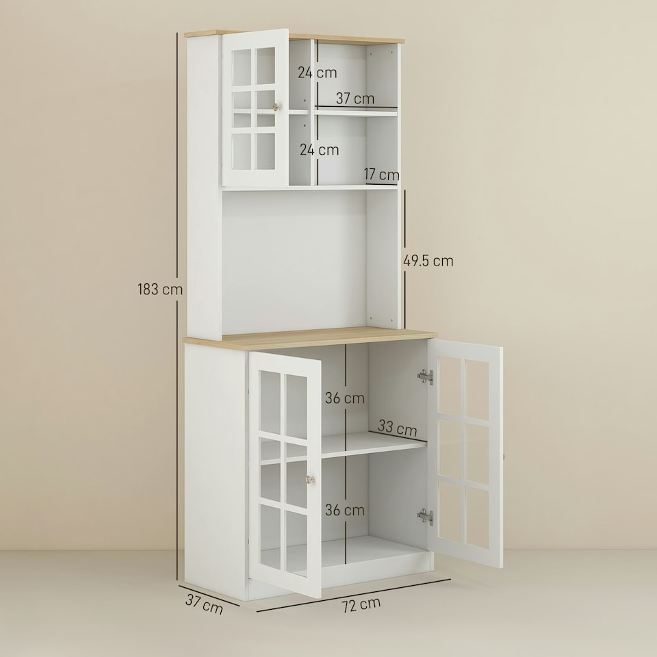 image 1 of HOMCOM 72" Kitchen Solid Storage Sideboard Cabinet with Glass Door, White