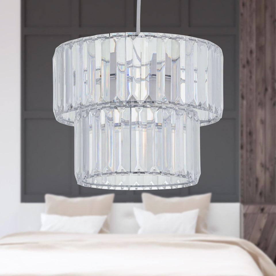 image 1 of Clint - Clear Acrylic Crystal Two Tier Easy Fit Pendant Shade | Clear | Chrome | Medium | 1