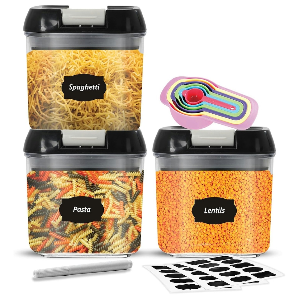 image 1 of 1.2L Pack Of 3 Food Grade & BPA Free Cereal Storage Containers Clear