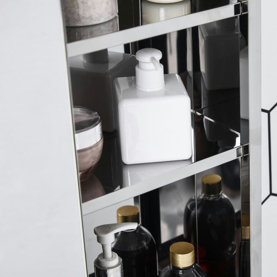 image 1 of kleankin 66x46cm Curved Bathroom Storage Cabinet Sliding Mirror Door 3 Shelves