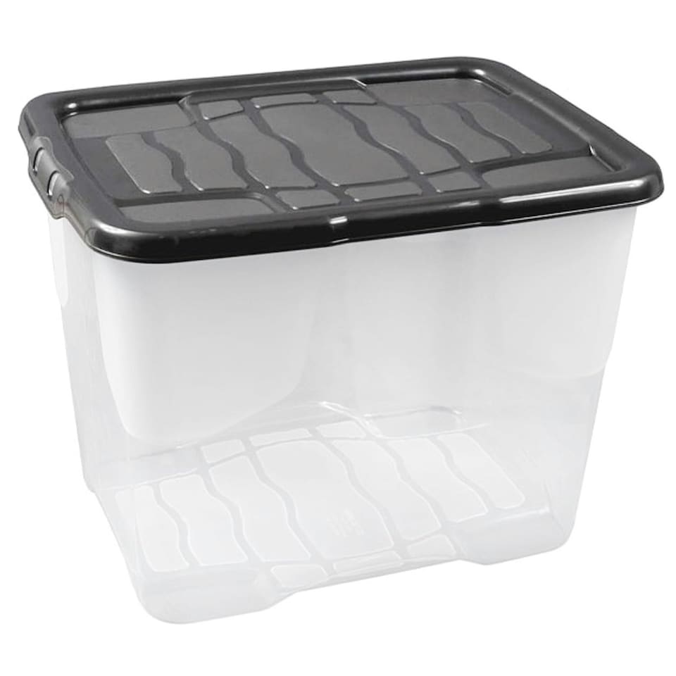image 1 of 1 x 10L Clear Plastic Curve Storage Container With Black Lid Ideal For Home & Office Organisation Clear